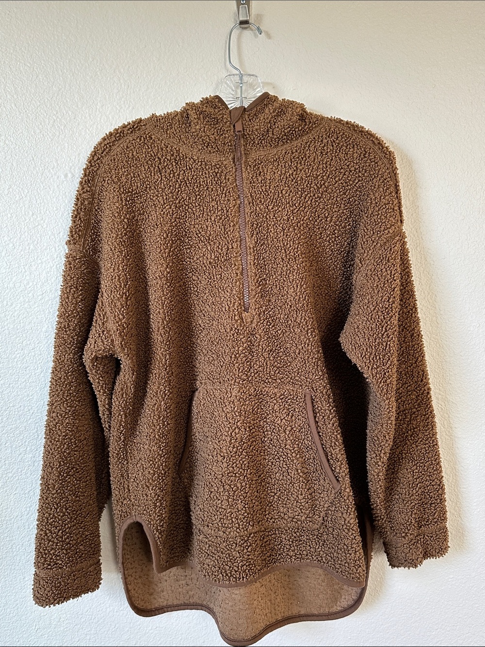 Old Navy Camel Light Brown Teddy Sherpa Quarter Zip Hoodie Size S